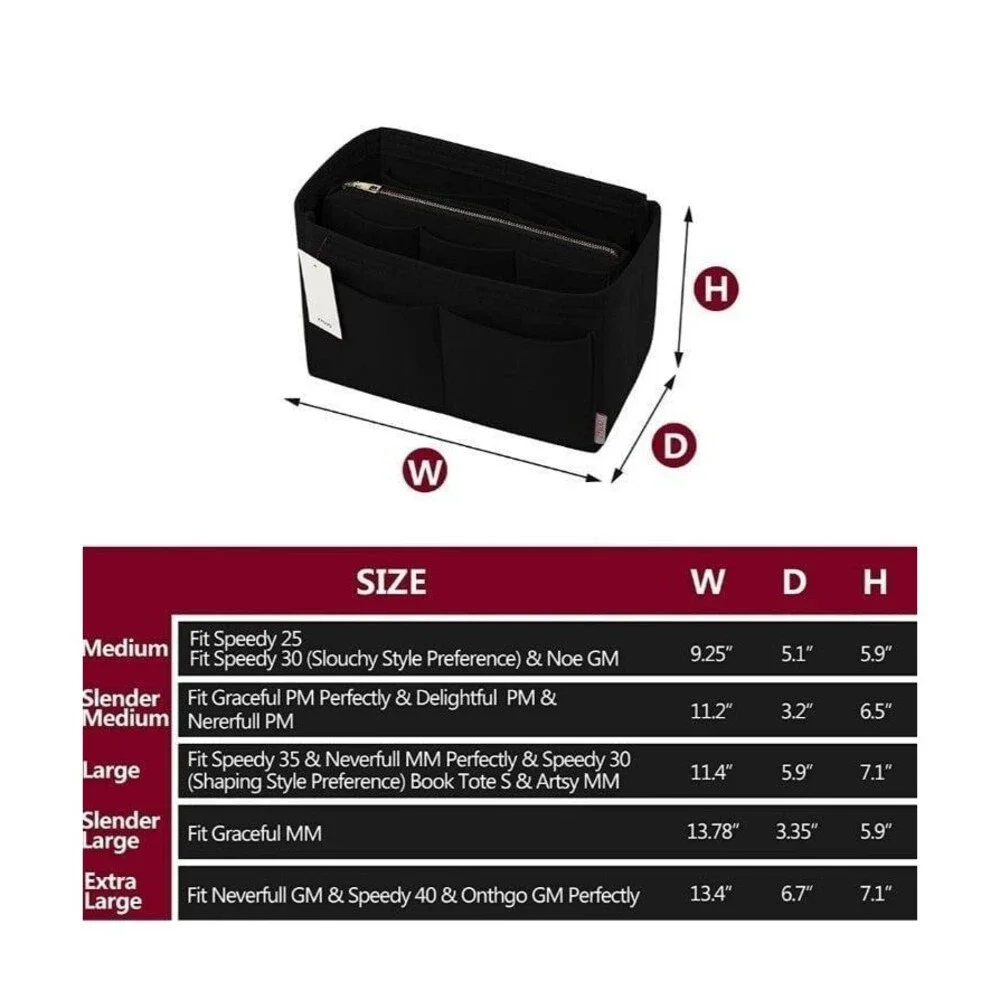 NEW Black Medium Size Felt Purse Organizer